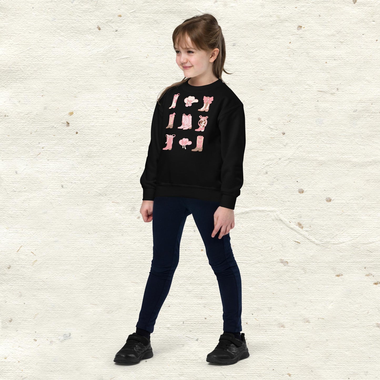 Pretty Pink Boots Graphic Youth Crewneck Sweatshirt