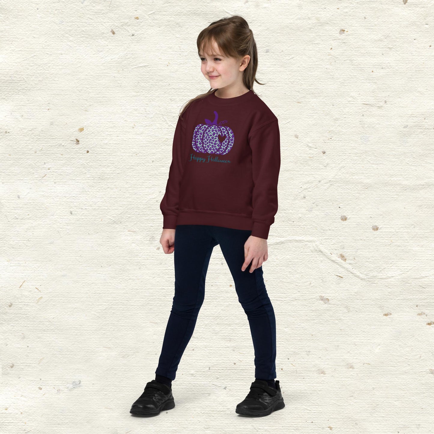 Happy Halloween Purple Pumpkin Youth Crewneck Sweatshirt