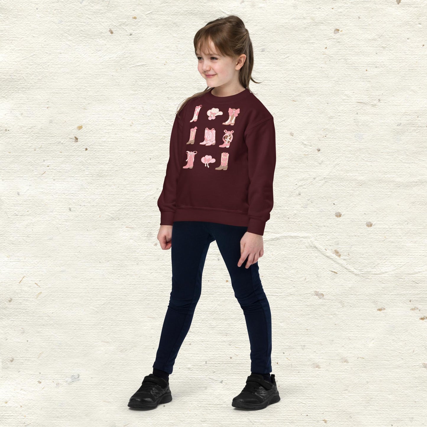 Pretty Pink Boots Graphic Youth Crewneck Sweatshirt