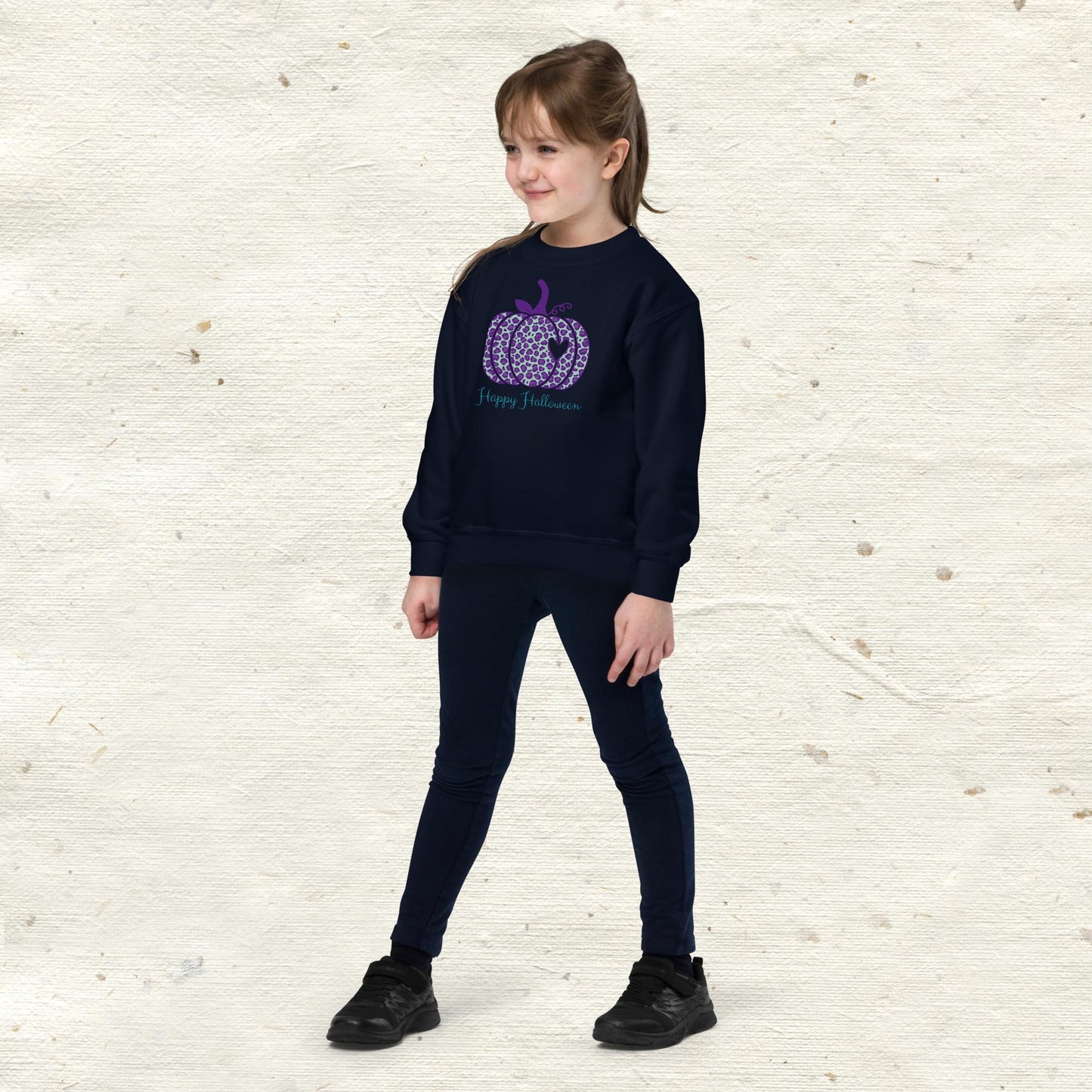 Happy Halloween Purple Pumpkin Youth Crewneck Sweatshirt