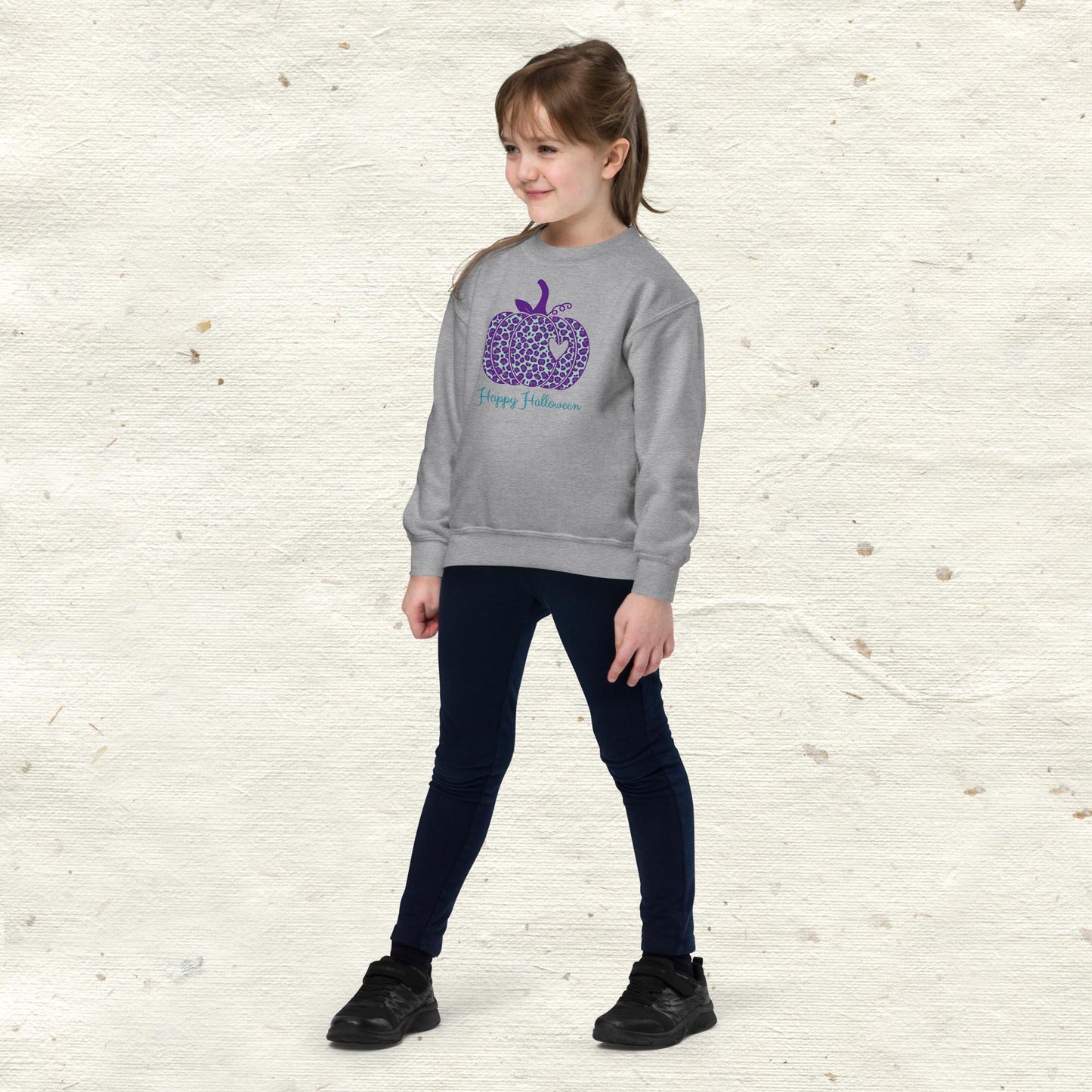 Happy Halloween Purple Pumpkin Youth Crewneck Sweatshirt