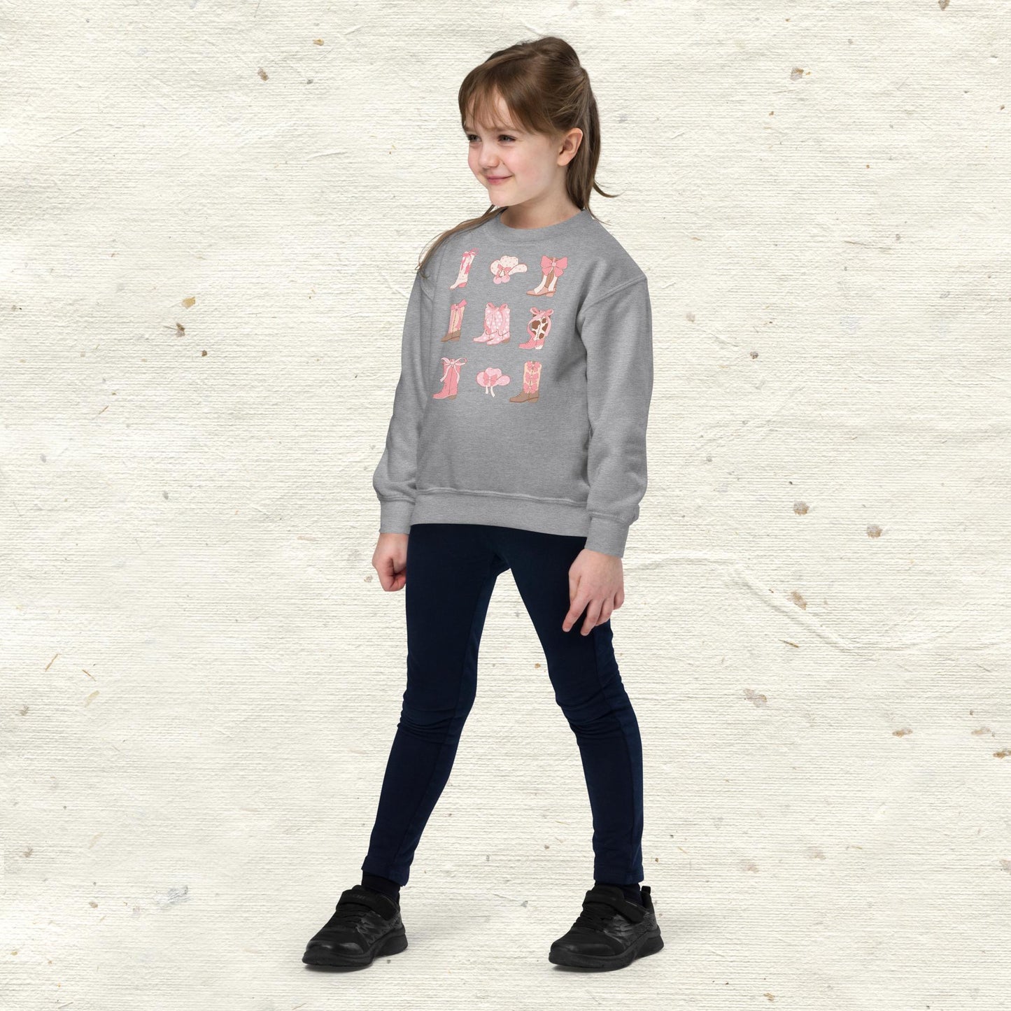 Pretty Pink Boots Graphic Youth Crewneck Sweatshirt