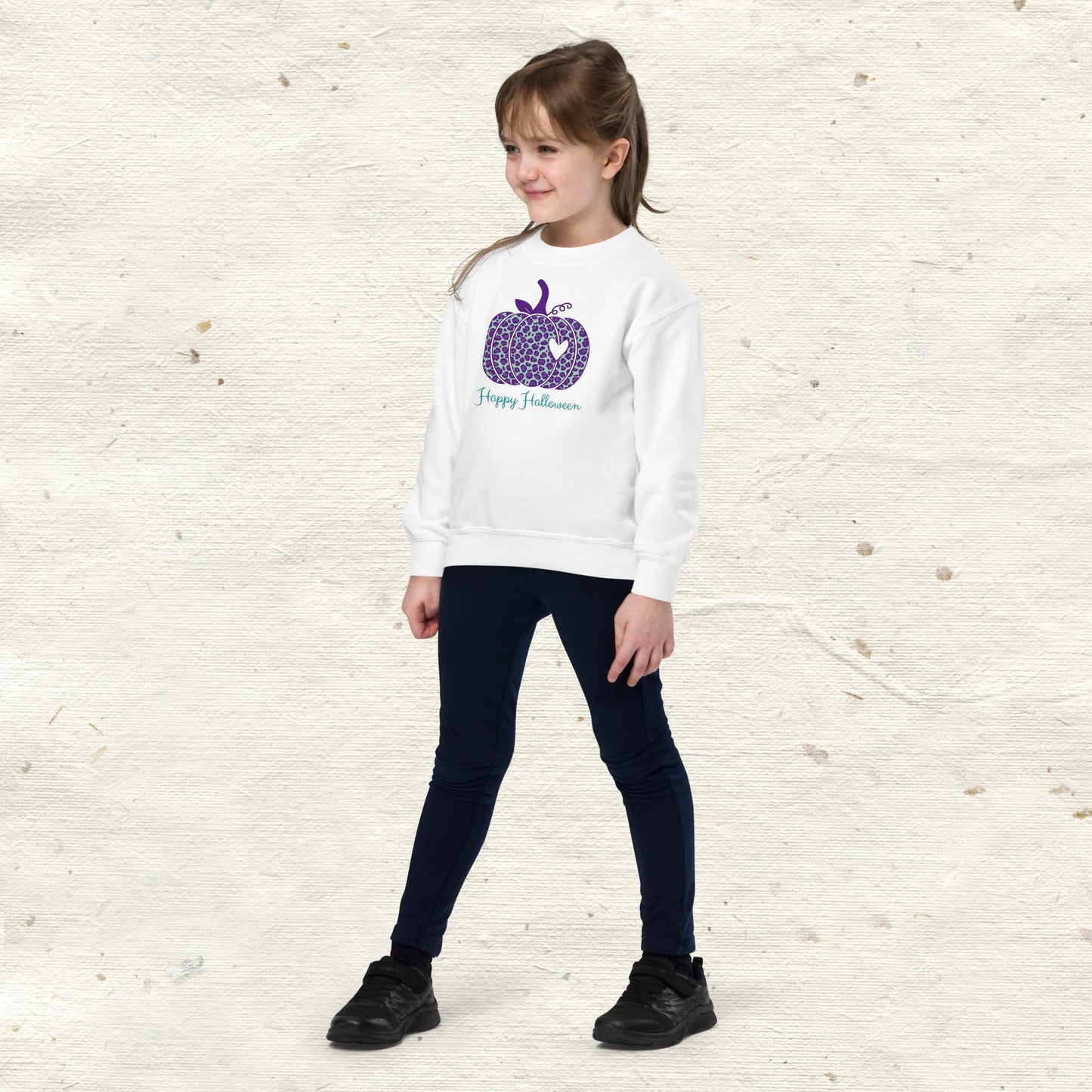 Happy Halloween Purple Pumpkin Youth Crewneck Sweatshirt