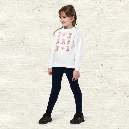 Pretty Pink Boots Graphic Youth Crewneck Sweatshirt