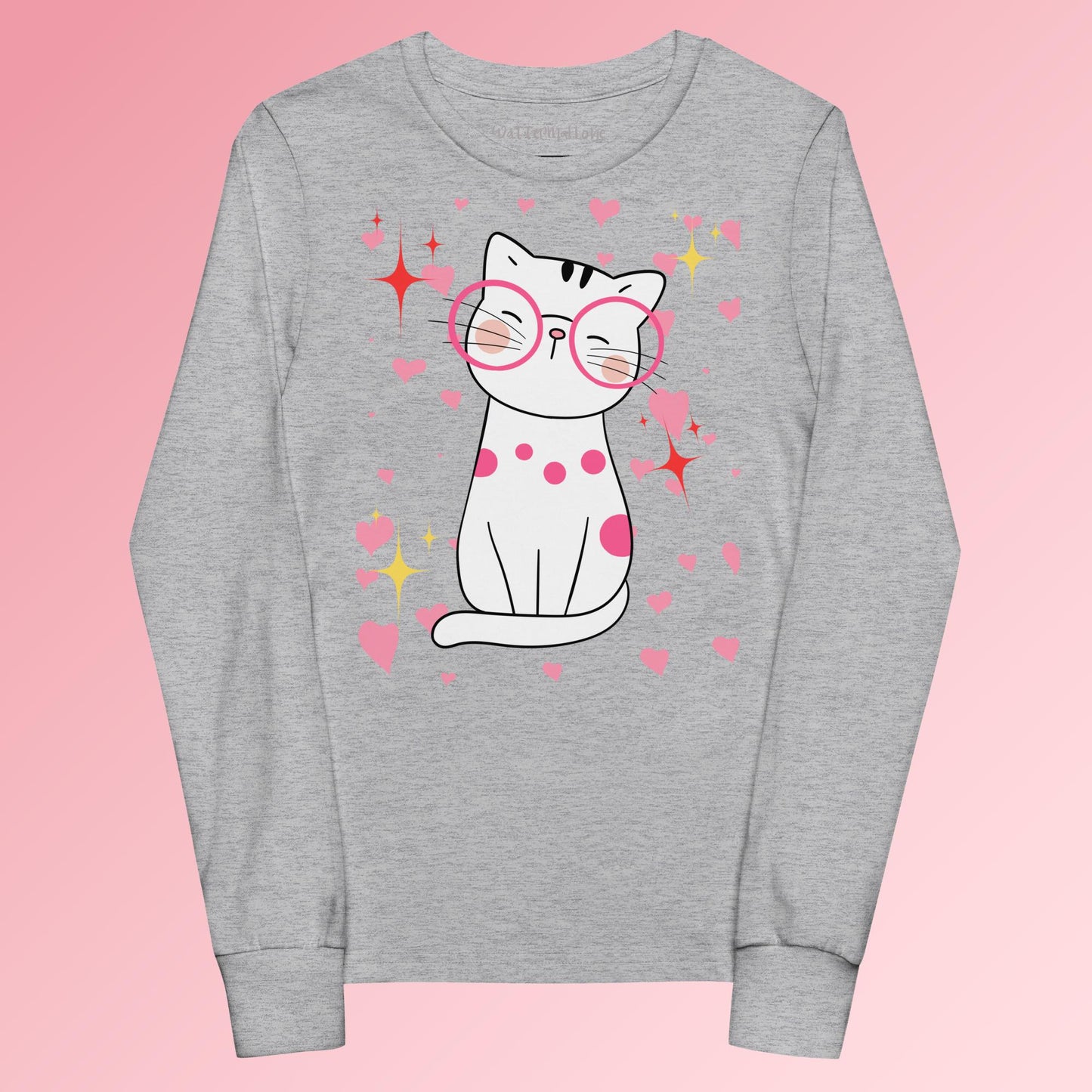 Cat with Glasses Graphic Youth long sleeve tee