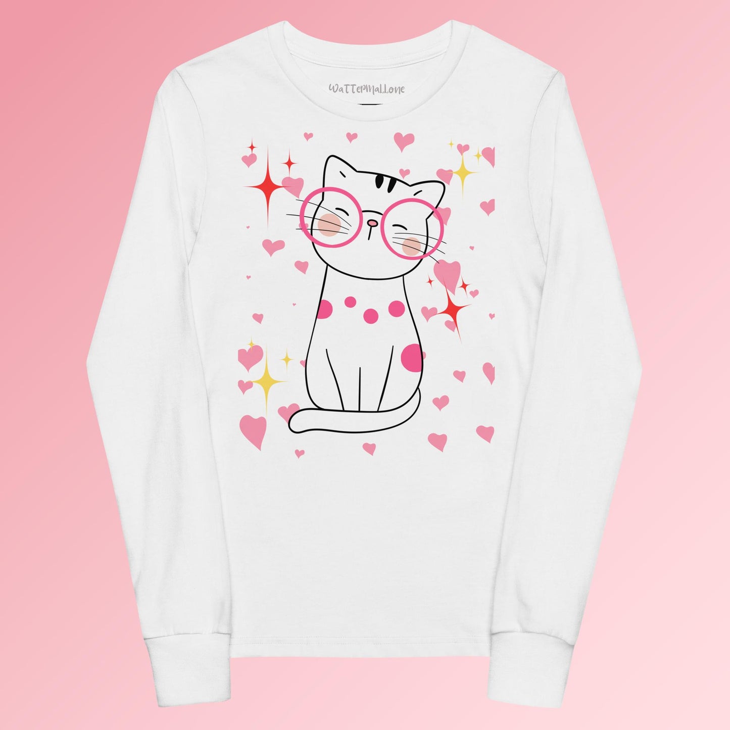 Cat with Glasses Graphic Youth long sleeve tee