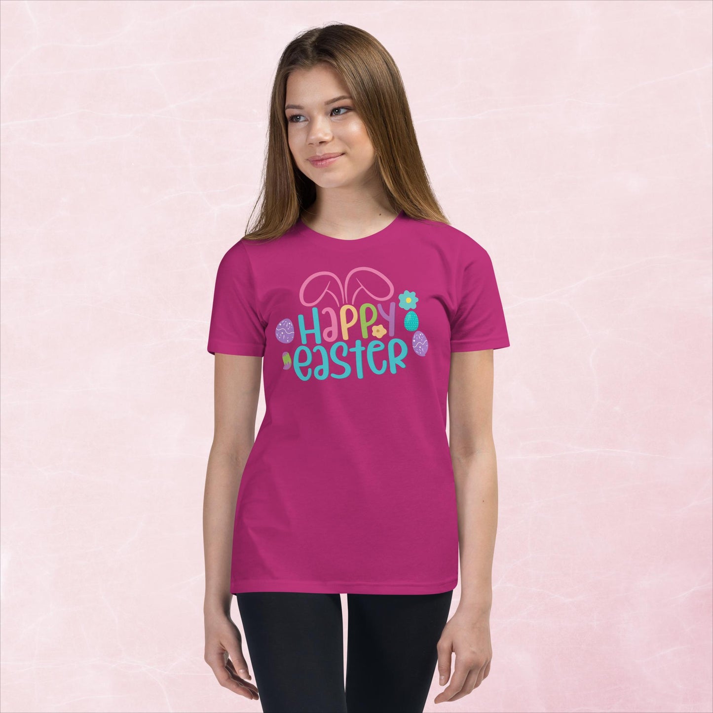 Happy Easter with Bunny Ears Youth Short Sleeve T-Shirt