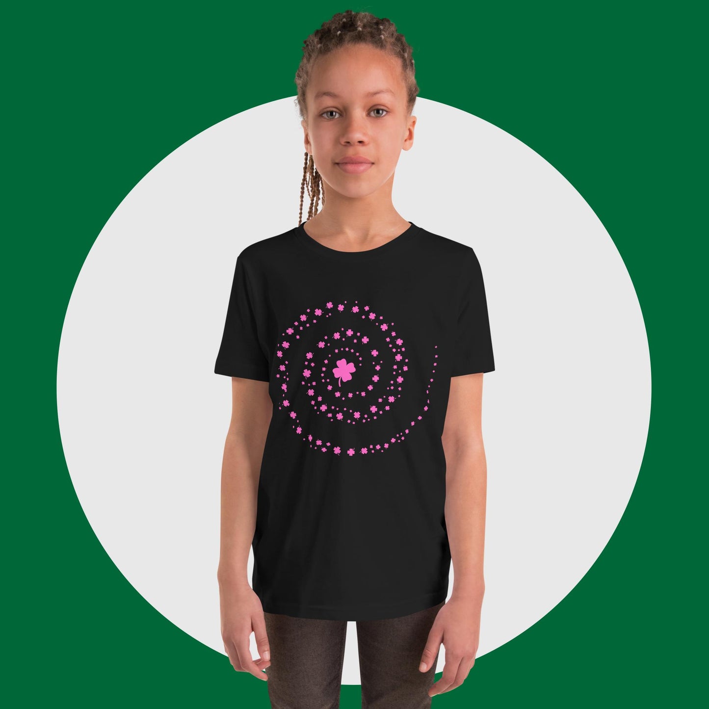 St Patrick’s Day Clover Swirl Pink Youth Short Sleeve T-Shirt