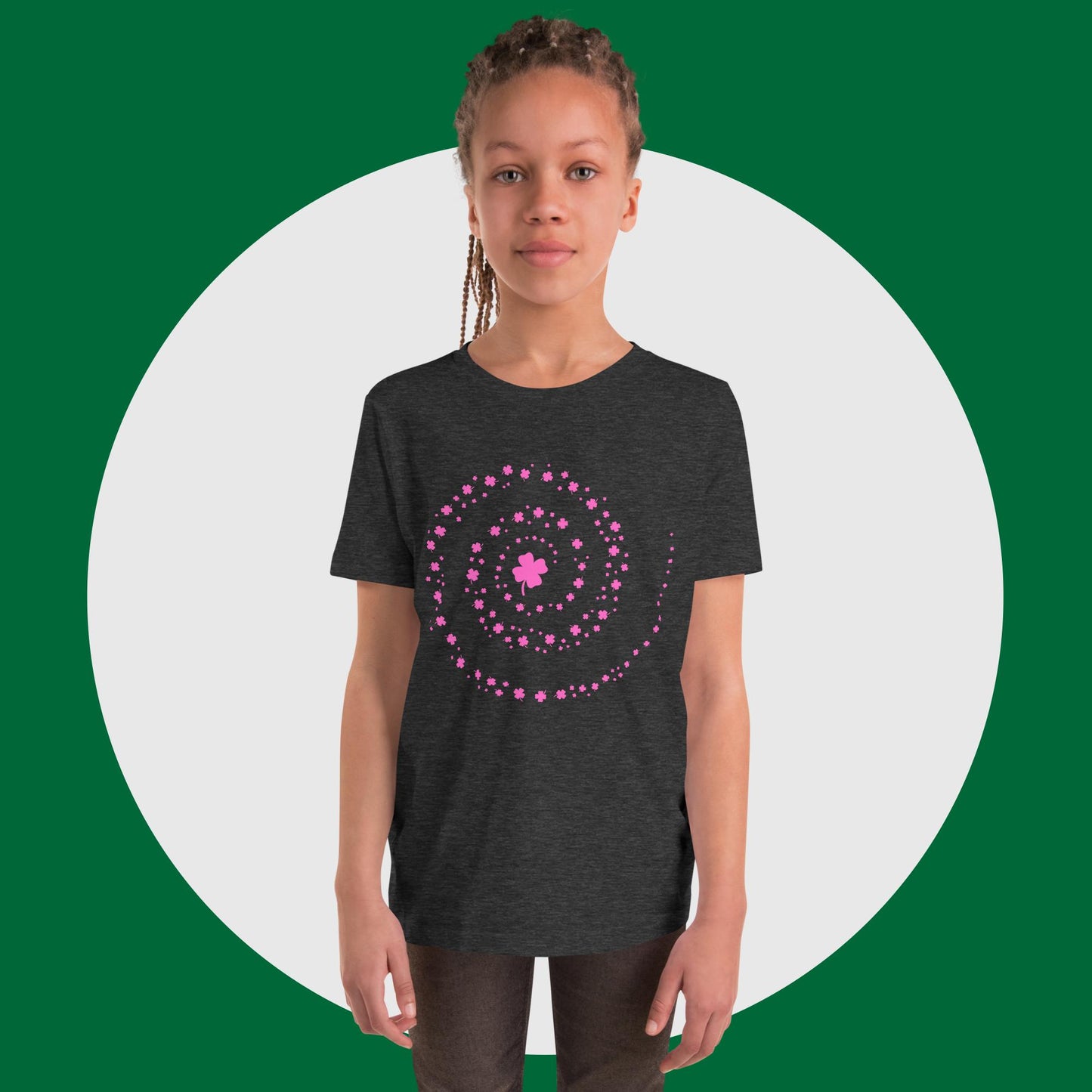 St Patrick’s Day Clover Swirl Pink Youth Short Sleeve T-Shirt