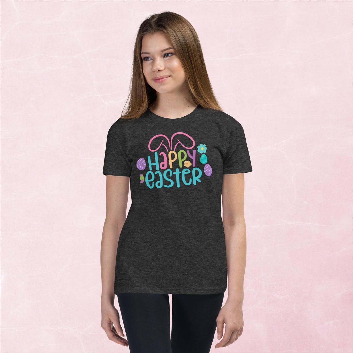 Happy Easter with Bunny Ears Youth Short Sleeve T-Shirt