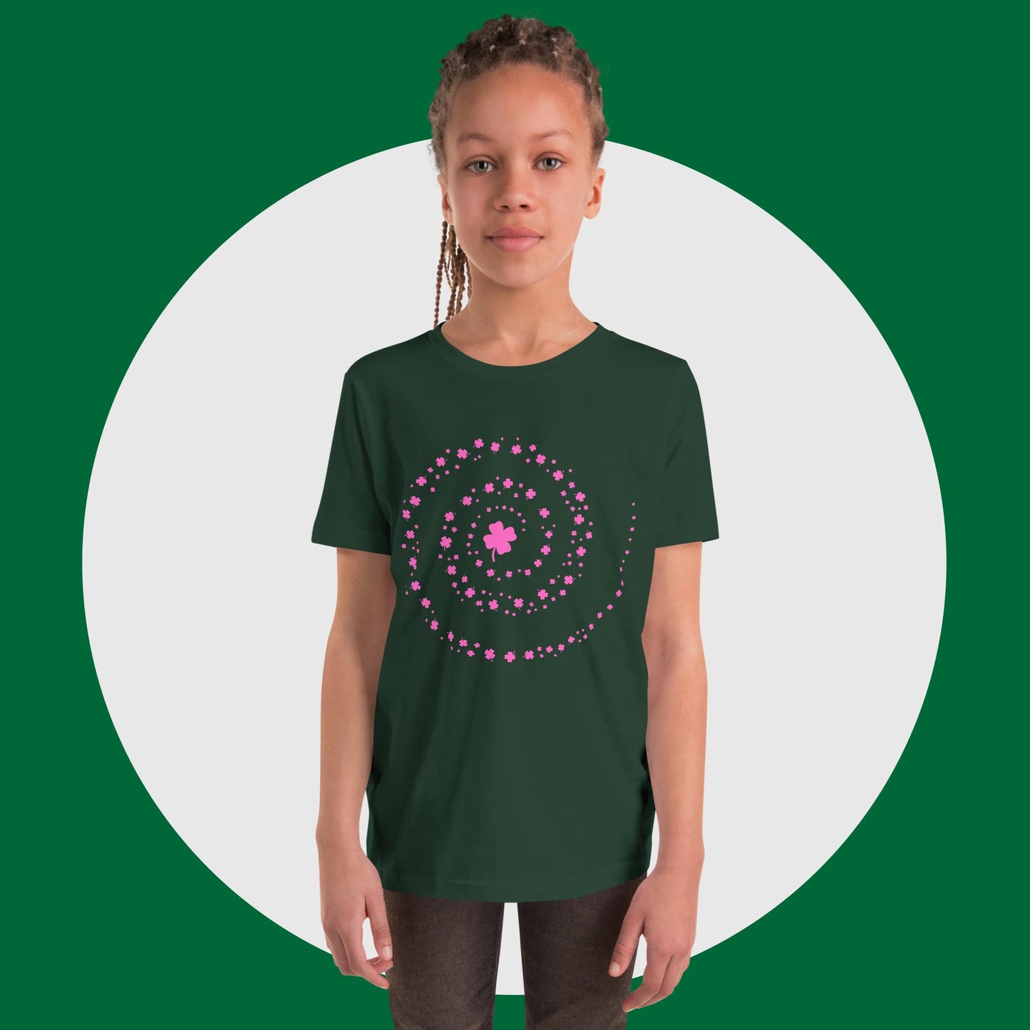 St Patrick’s Day Clover Swirl Pink Youth Short Sleeve T-Shirt