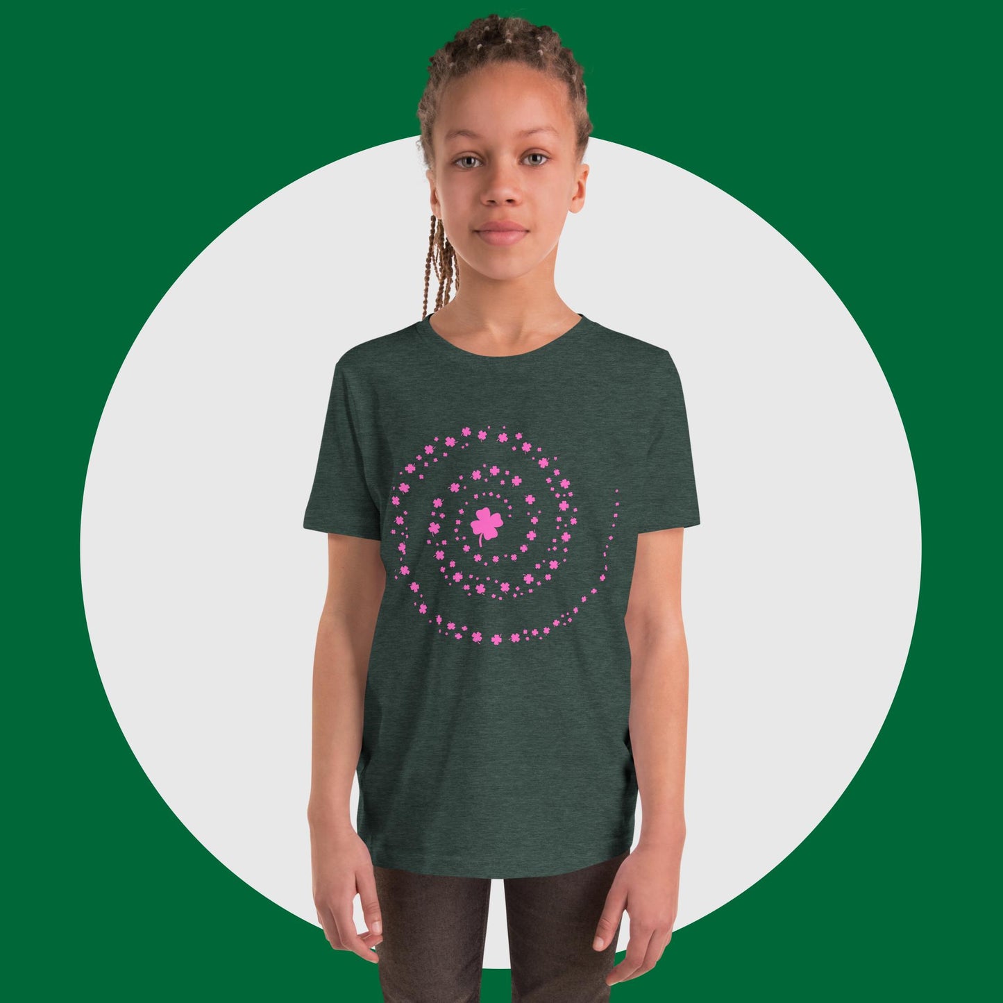 St Patrick’s Day Clover Swirl Pink Youth Short Sleeve T-Shirt