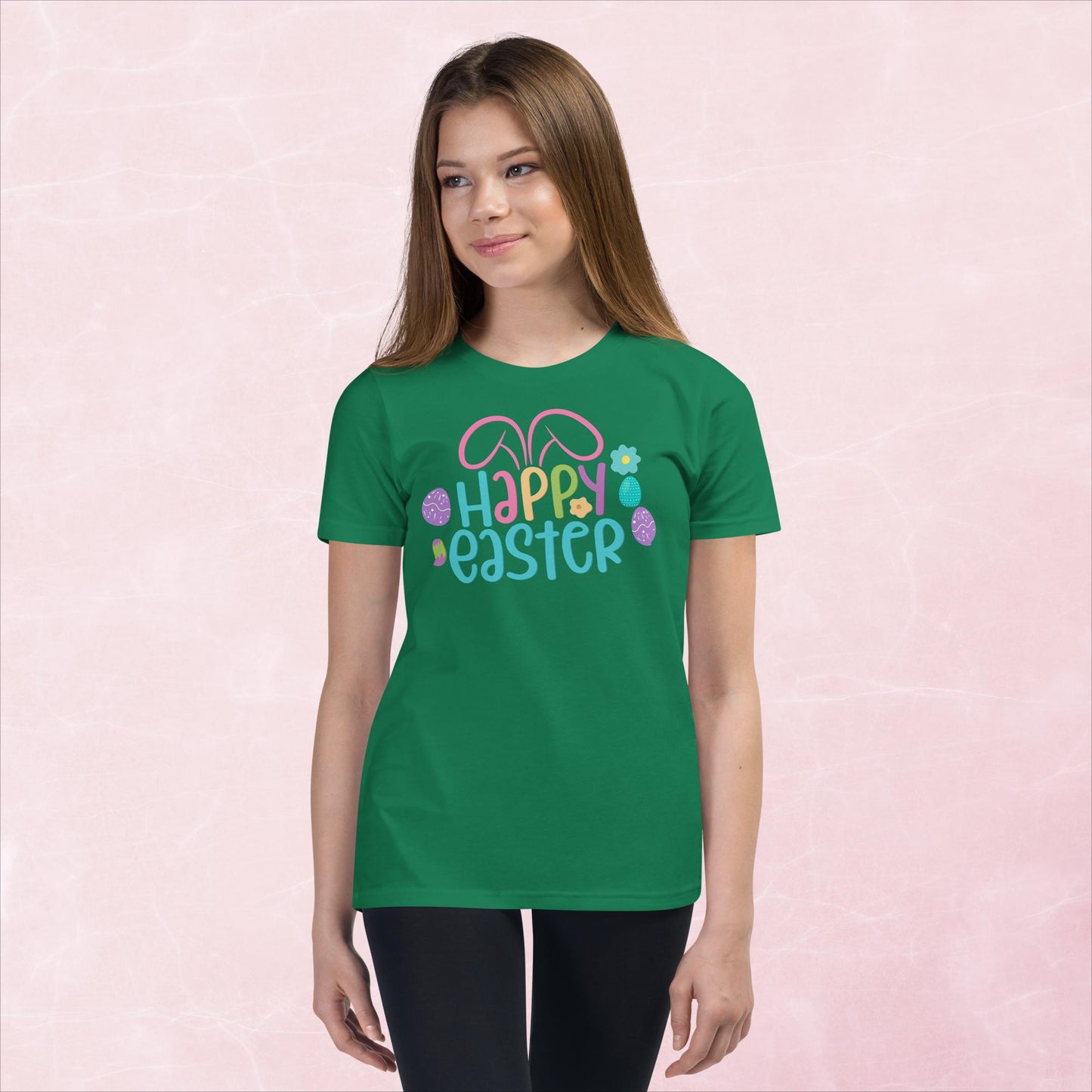 Happy Easter with Bunny Ears Youth Short Sleeve T-Shirt