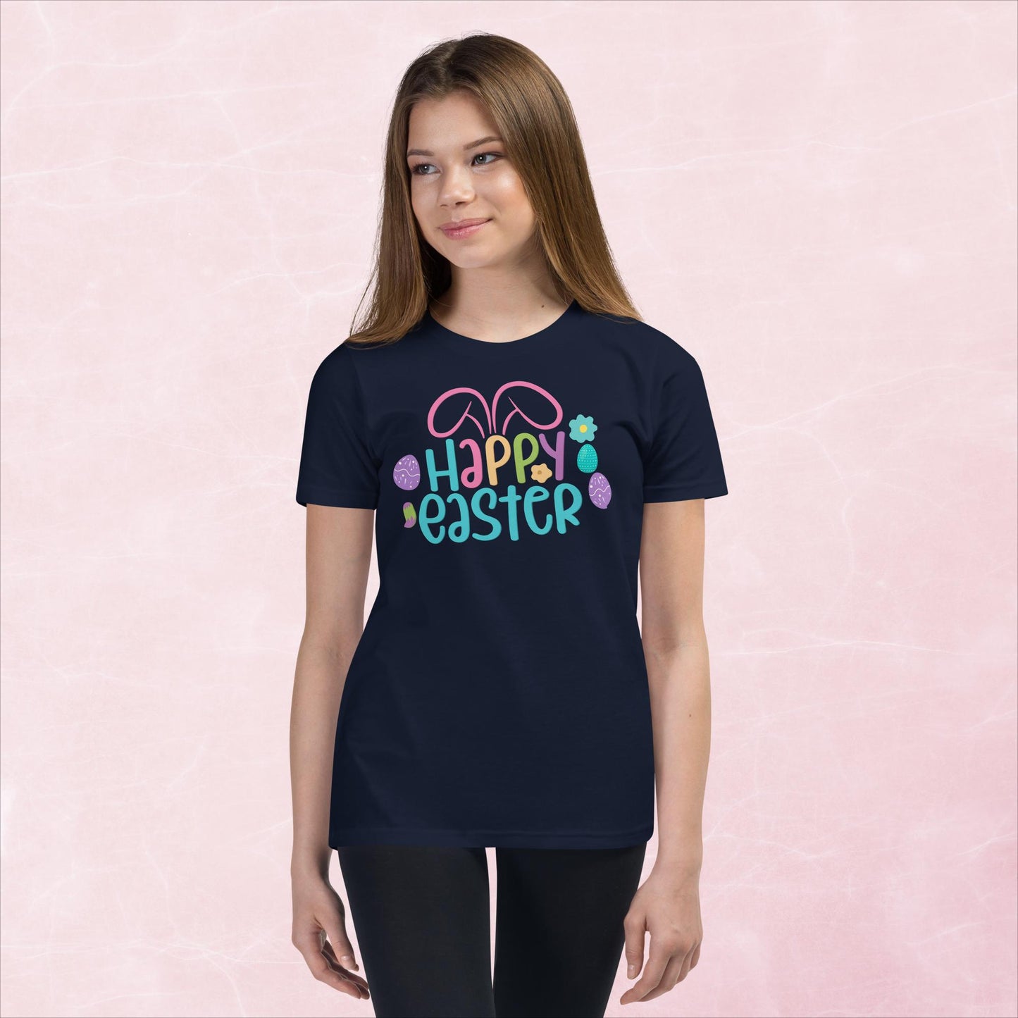 Happy Easter with Bunny Ears Youth Short Sleeve T-Shirt