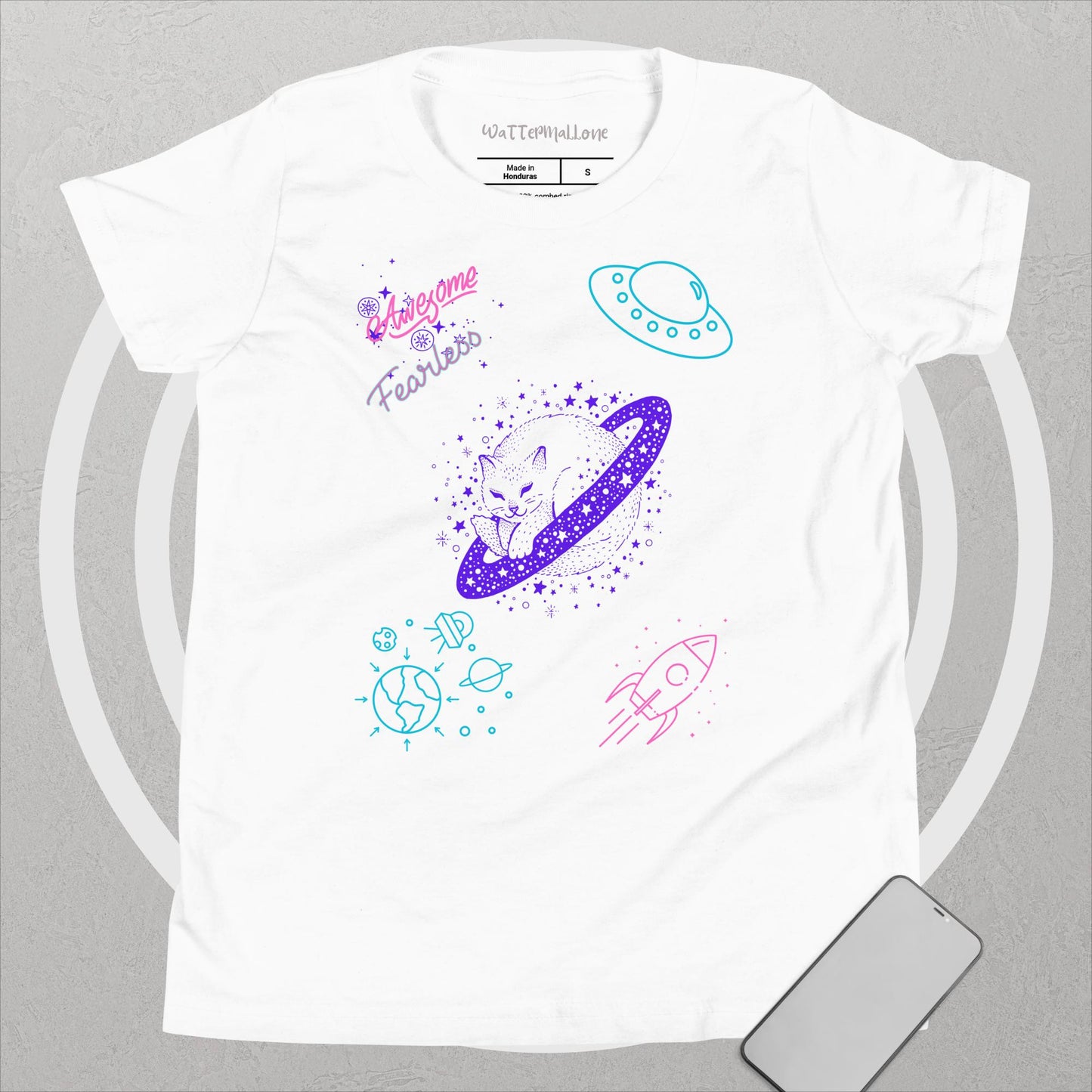 Outer Space Saturn Cat Youth Short Sleeve T-Shirt