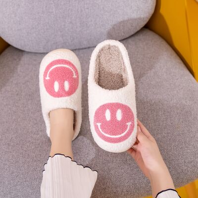 Melody White and Pink Smiley Face Slippers