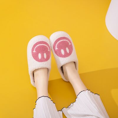 Melody White and Pink Smiley Face Slippers