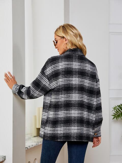 Women Casual Plaid Collared Button Down Long Sleeve Shirt Jacket