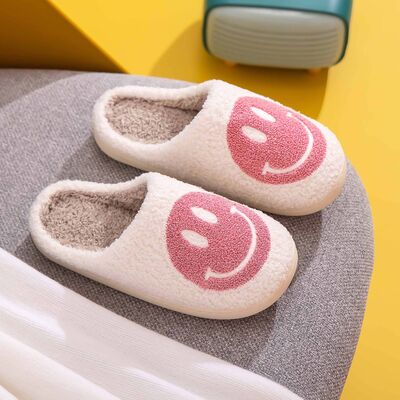 Melody White and Pink Smiley Face Slippers