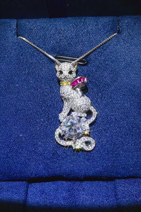 2 Carat Moissanite 925 Sterling Silver Cat Necklace