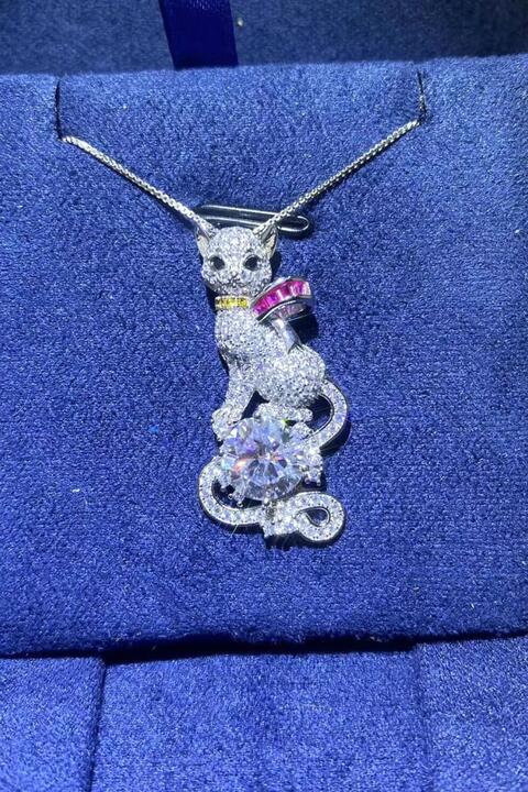 2 Carat Moissanite 925 Sterling Silver Cat Necklace