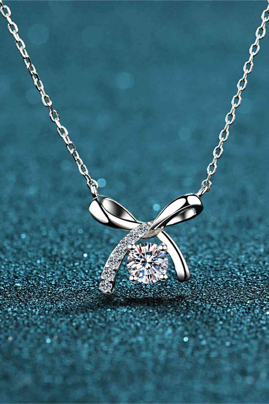 Moissanite 925 Sterling Silver Bow Necklace