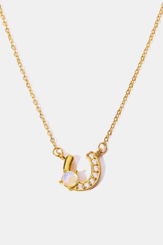 Lucky Horseshoe Shape Copper 14K Gold Plated Pendant Necklace