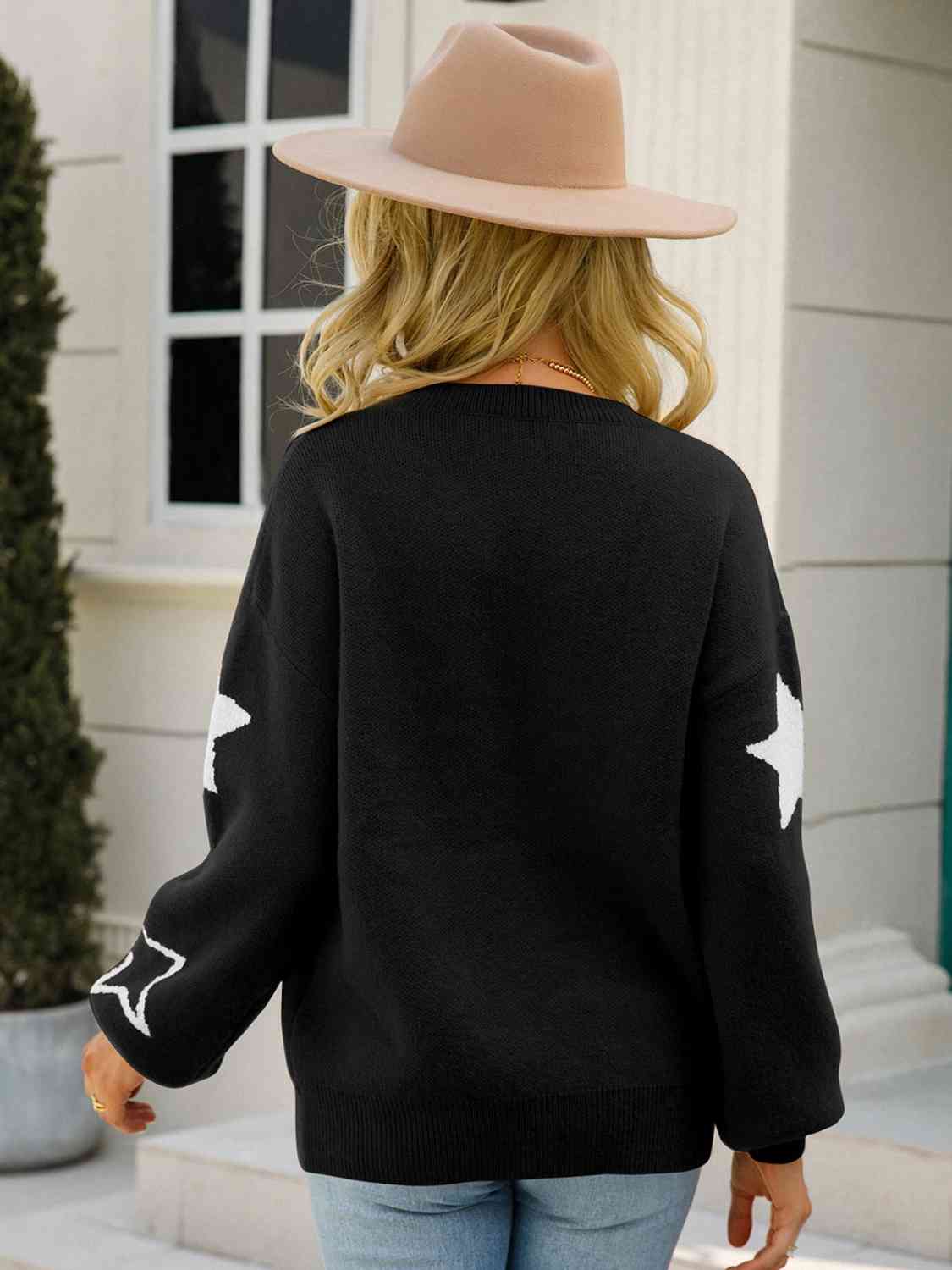 Star Round Neck Long Sleeve Sweater