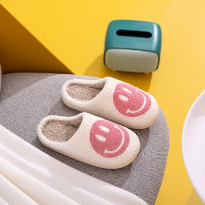 Melody White and Pink Smiley Face Slippers