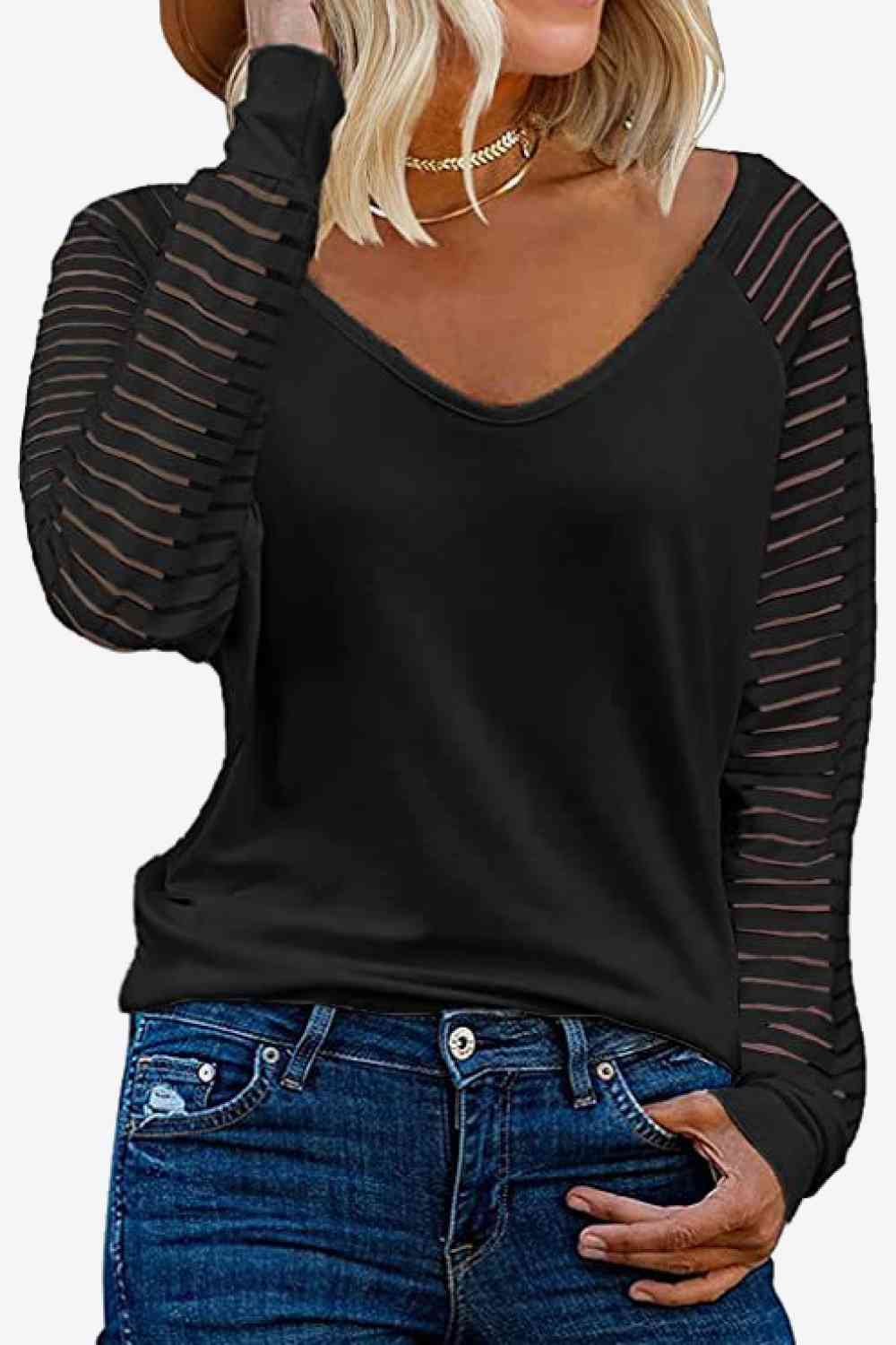 V-Neck Long Raglan Sleeve Top