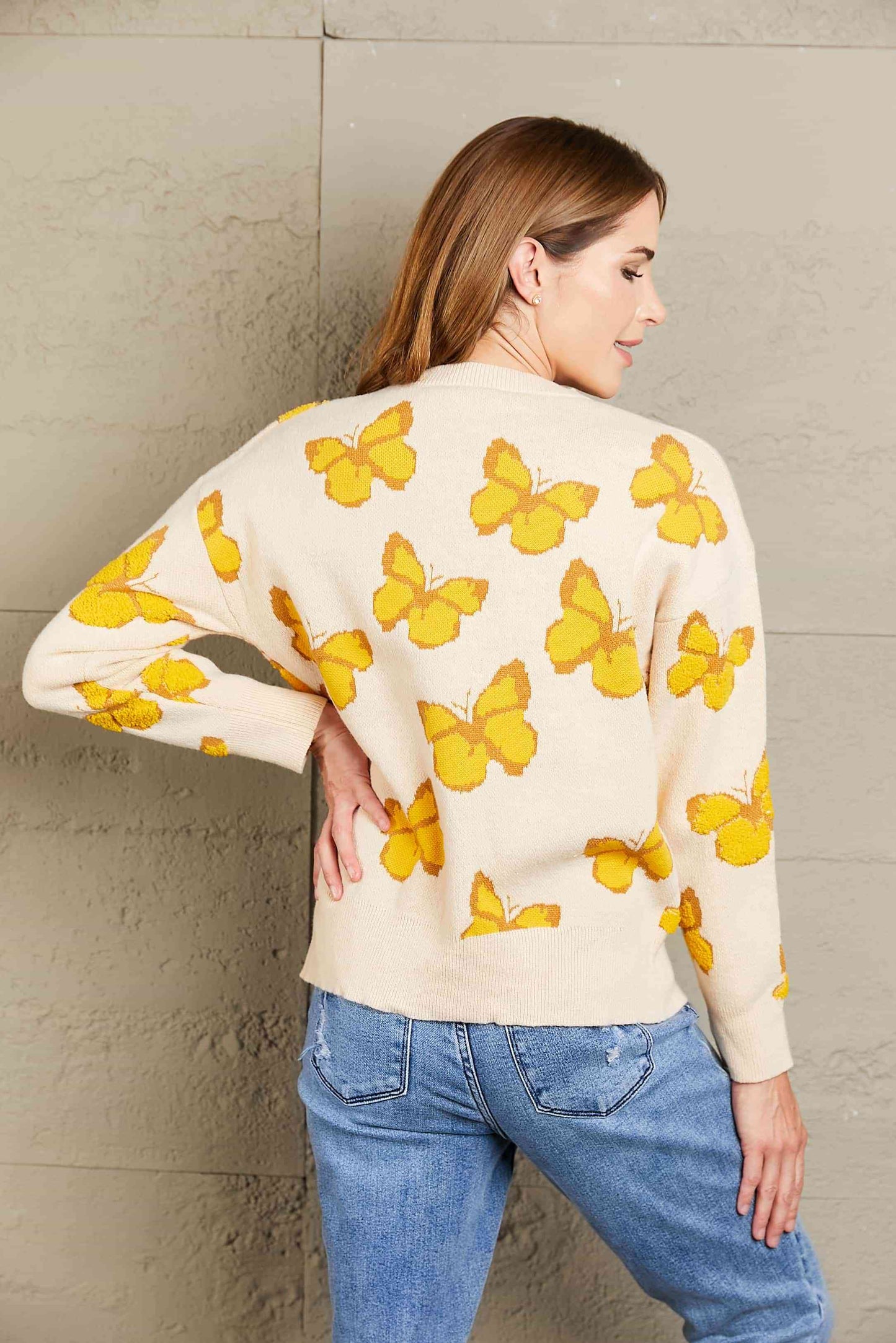 Woven Right Butterfly Dropped Shoulder Crewneck Sweater