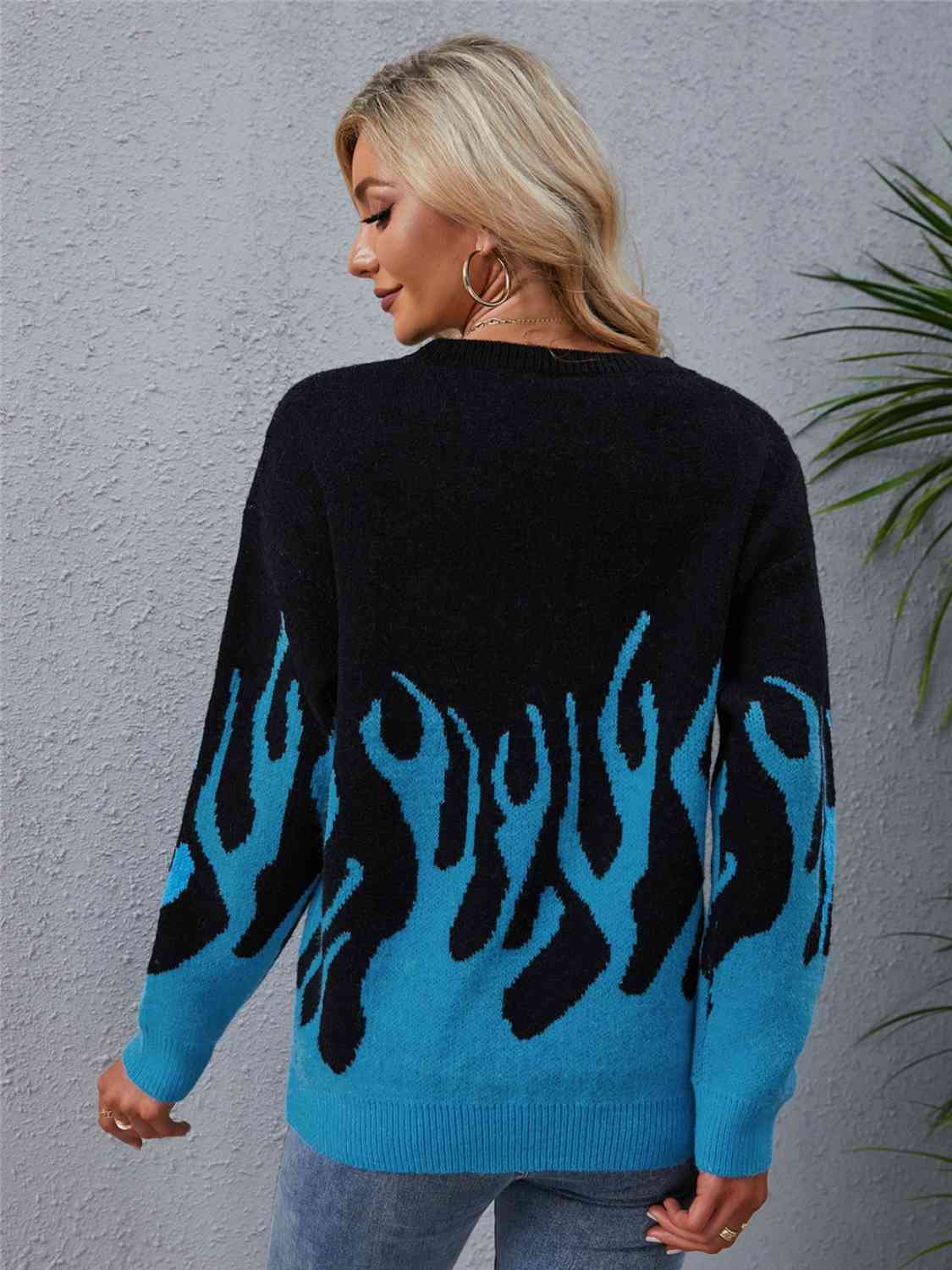 Printed Round Neck Long Sleeve Sweater