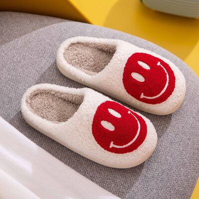 Melody Red and White Smiley Face Cozy Slippers